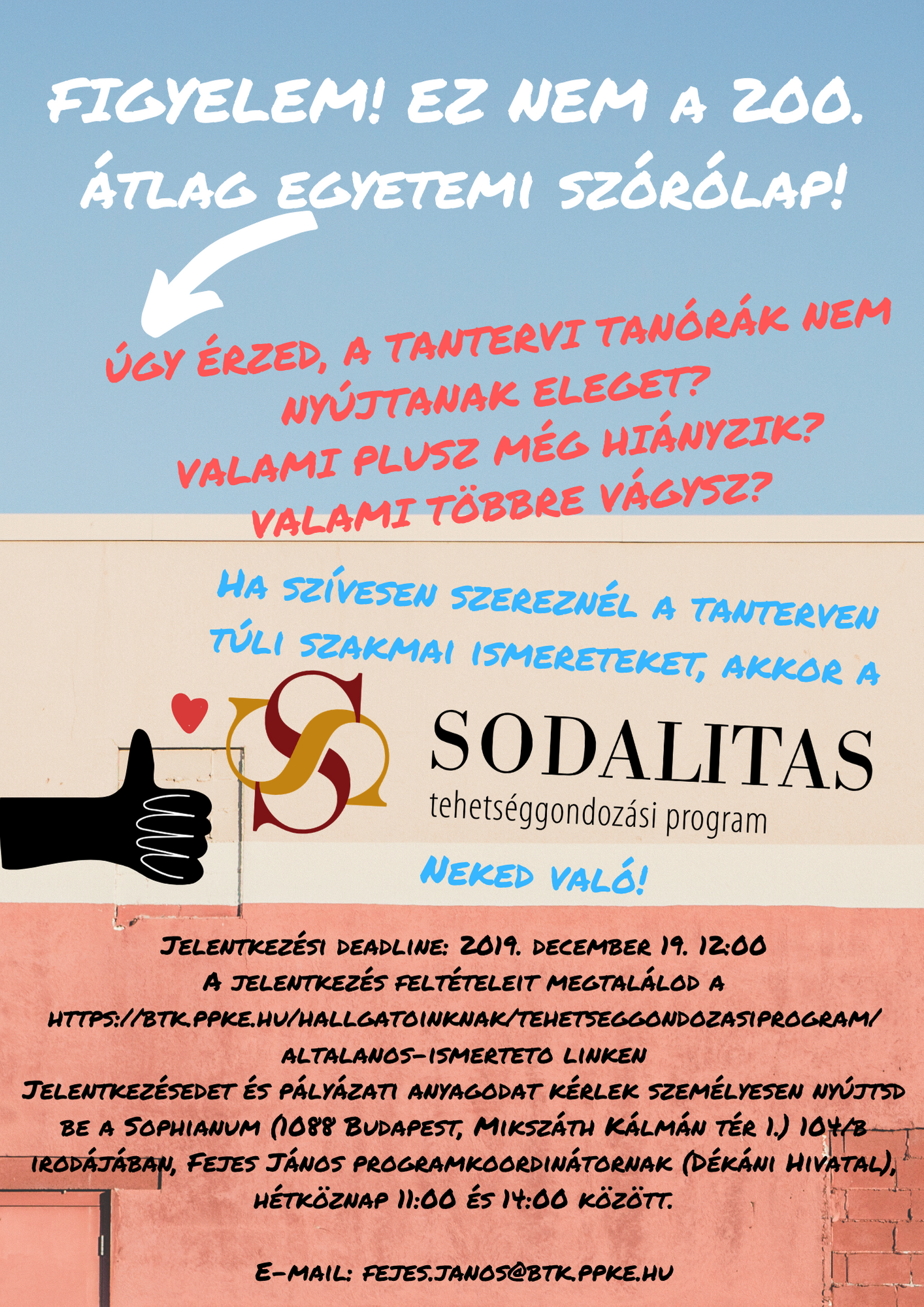 Sodalitas felvételi a 2020-as év tavaszi félévére!