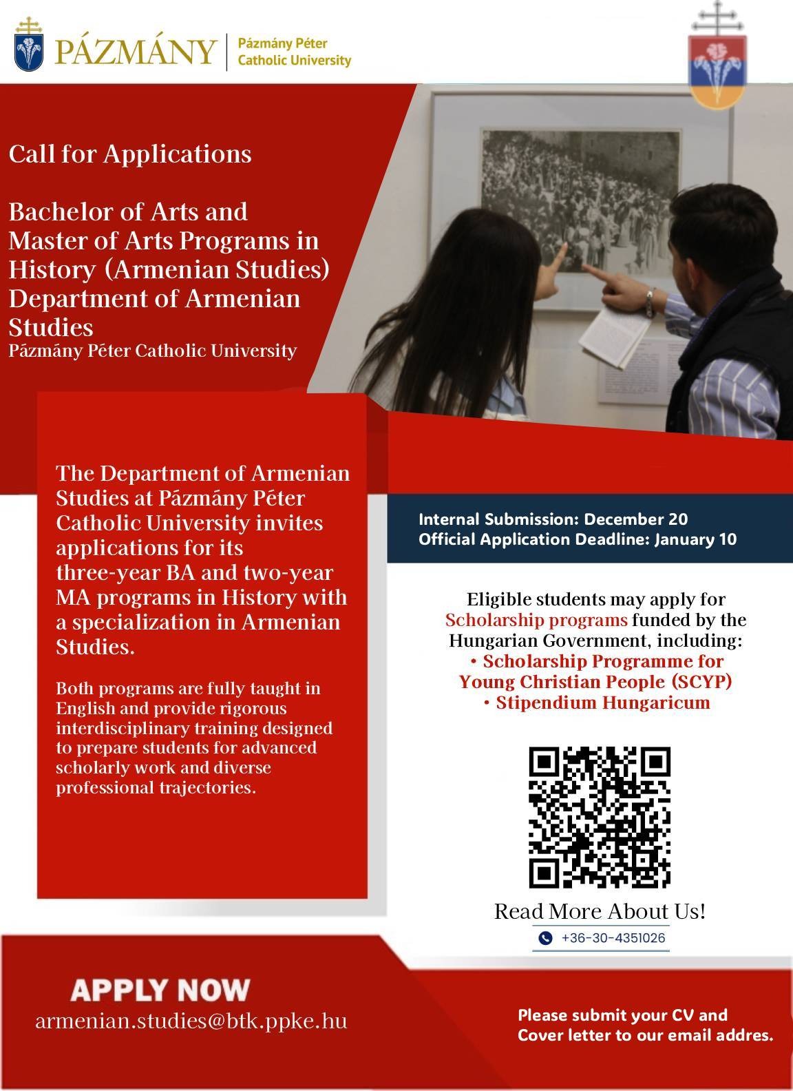 Call for Applications for BA and MA Degrees in History in English