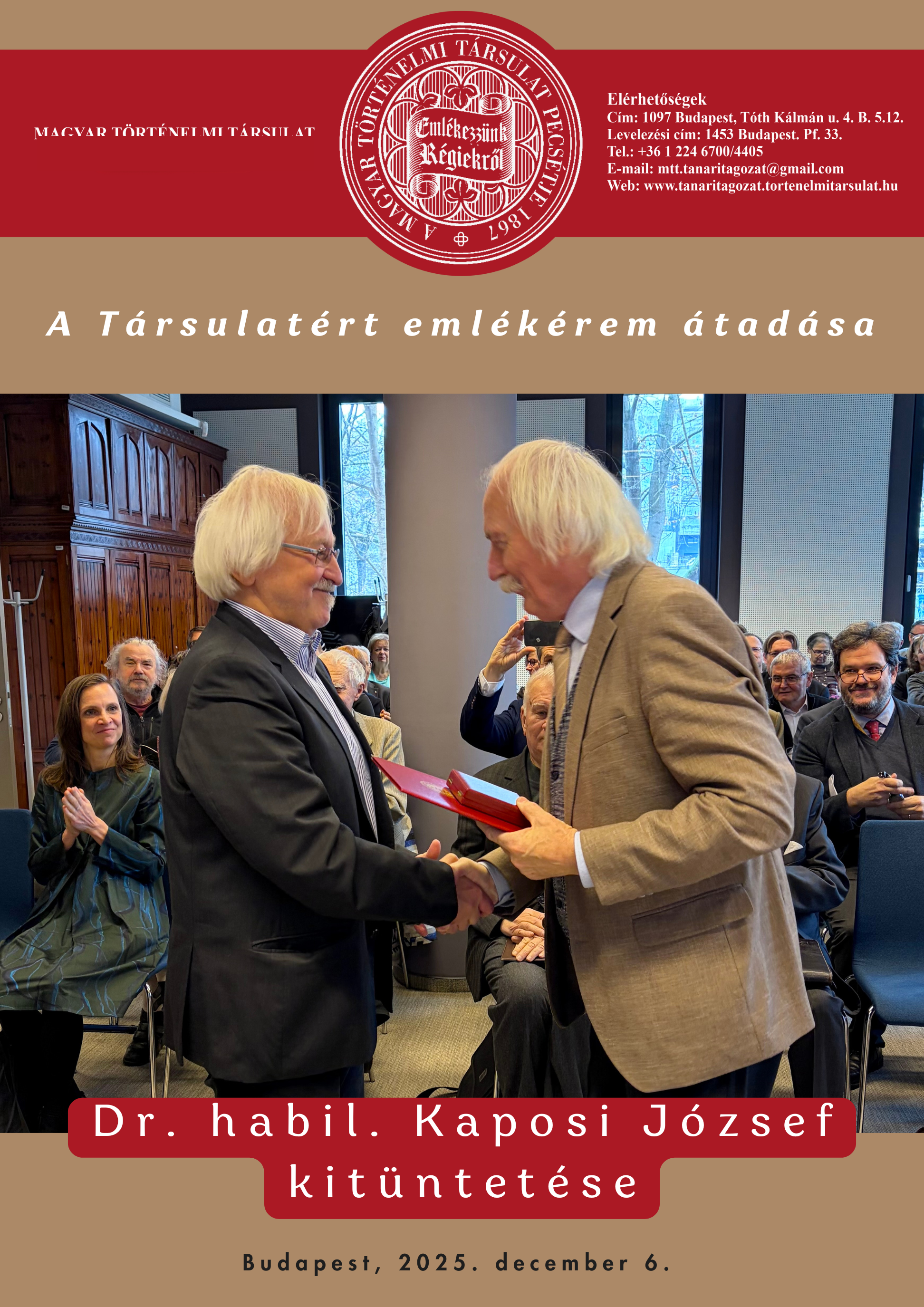 Emlékéremmel tüntették ki Dr. habil. Kaposi Józsefet